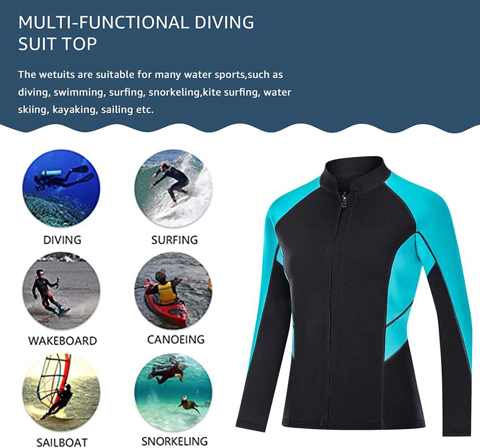 Kurtka Wetsuits dla kobiet 2 mm neoprenowy zamek z przodu długi rękaw surfing pływanie stroje do nurkowania nurkowanie surfing nurkowanie nurkowanie pływanie sporty wodne (czarny M)