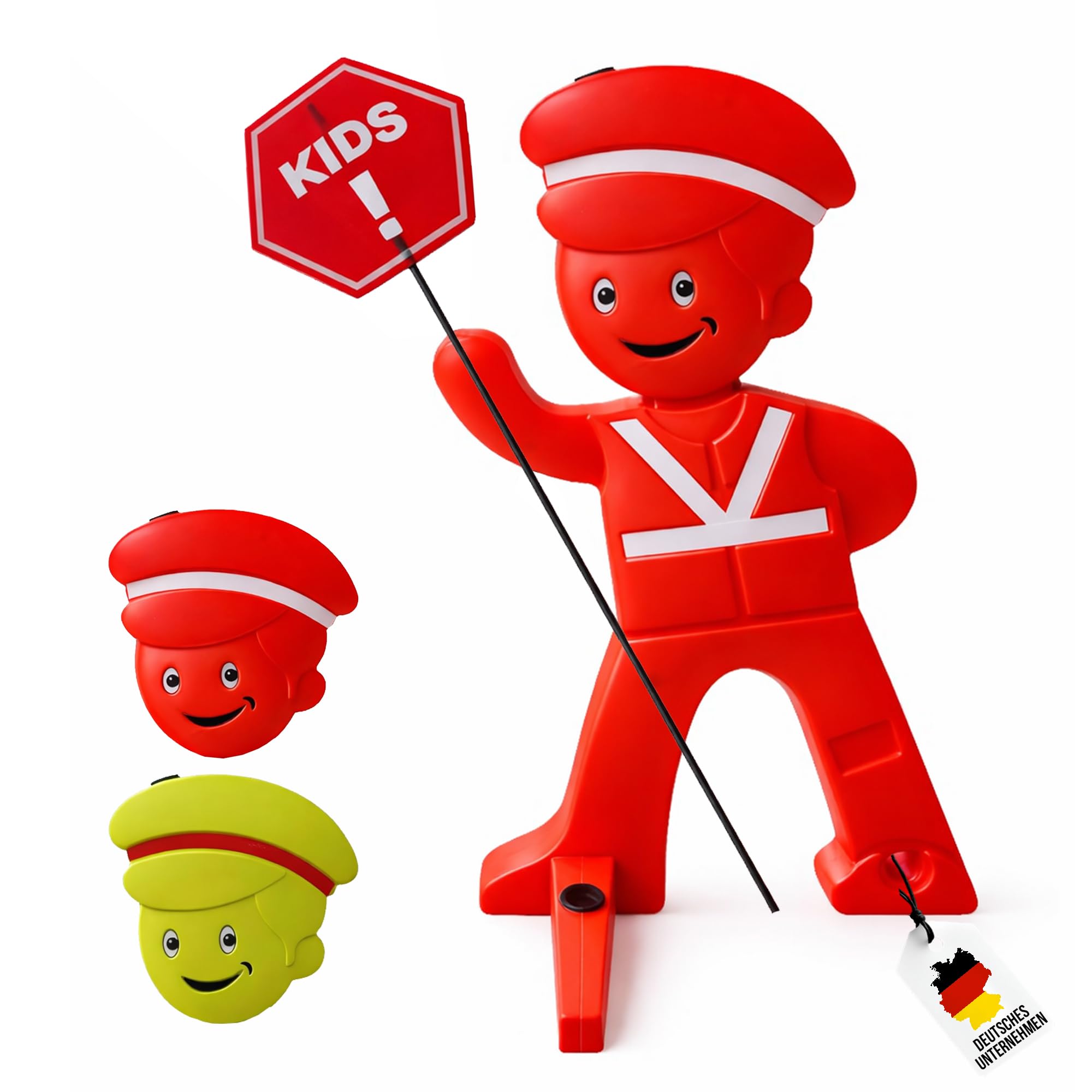 SafetyGuy Achtung Kinder Aufsteller mit Reflektoren | 120 cm Kinderwarnaufsteller mit Reflektoren, breitem Standfuß und optionalem Solarlicht für Einfahrt, Spielstraße