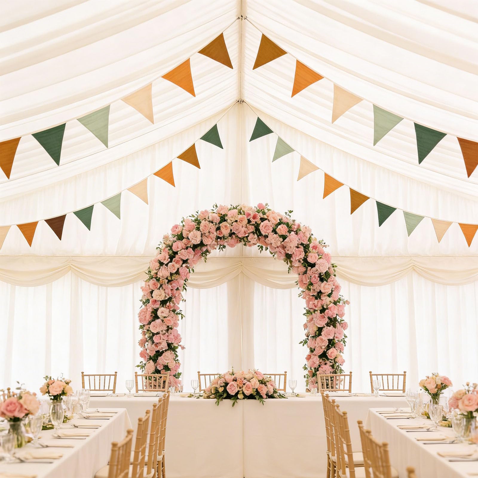 Fabric Bunting Banner, Triangle Fabric Bunting Banner, Double-Sided 2.6M Long Washable and Reusable Bunting Fabric, for Baby Baptism, Bedroom, Party, and Kindergarten Decoration(Morandi Green) — view 6