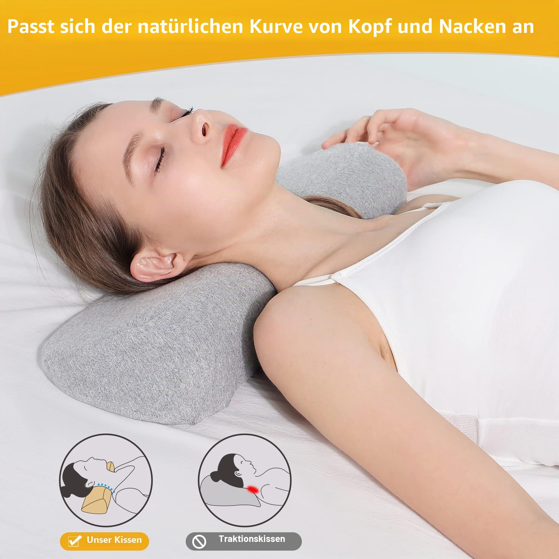 Cervical Neck Pillows for Pain Relief Sleeping, High-Density Memory Foam Neck Bolster Pillow for Stiff Pain Relief, Neck Support Pillow Neck Roll Pillow for Bed Pillow (Hellgrau)