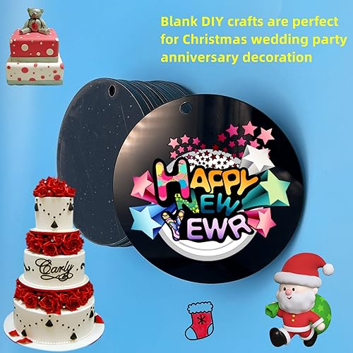 Miniatura 6 de Senbota Llavero de acrílico negro, 30 piezas redondas de acrílico, hoja circular de acrílico negro de 3 pulgadas con agujero, círculos acrílicos de