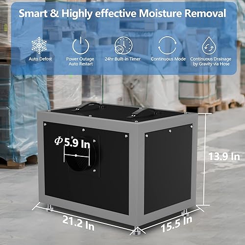 Miniatura 4 de SAHAUHY Deshumidificador comercial de 158 pintas para sótano, espacio de arrastre, grandes espacios de hasta 4,500 pies cuadrados con manguera de
