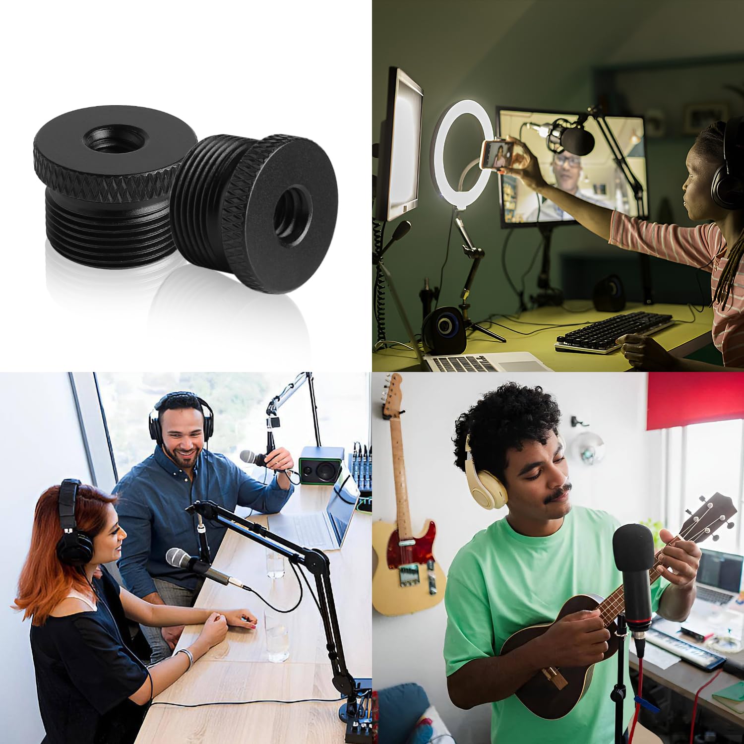 Microfoonstandaard adapter, 2 stuks 5/8 tot 3/8 en 2 stuks 5/8 tot 1/4 microfoondraad schroefadapter voor microfoonstandaard naar statief en camera -adapter Microfoonstandaard adapter, 2 stuks 5/8 tot 3/8 en 2 stuks 5/8 tot 1/4 microfoondraad schroefadapter voor microfoonstandaard naar statief en camera -adapter