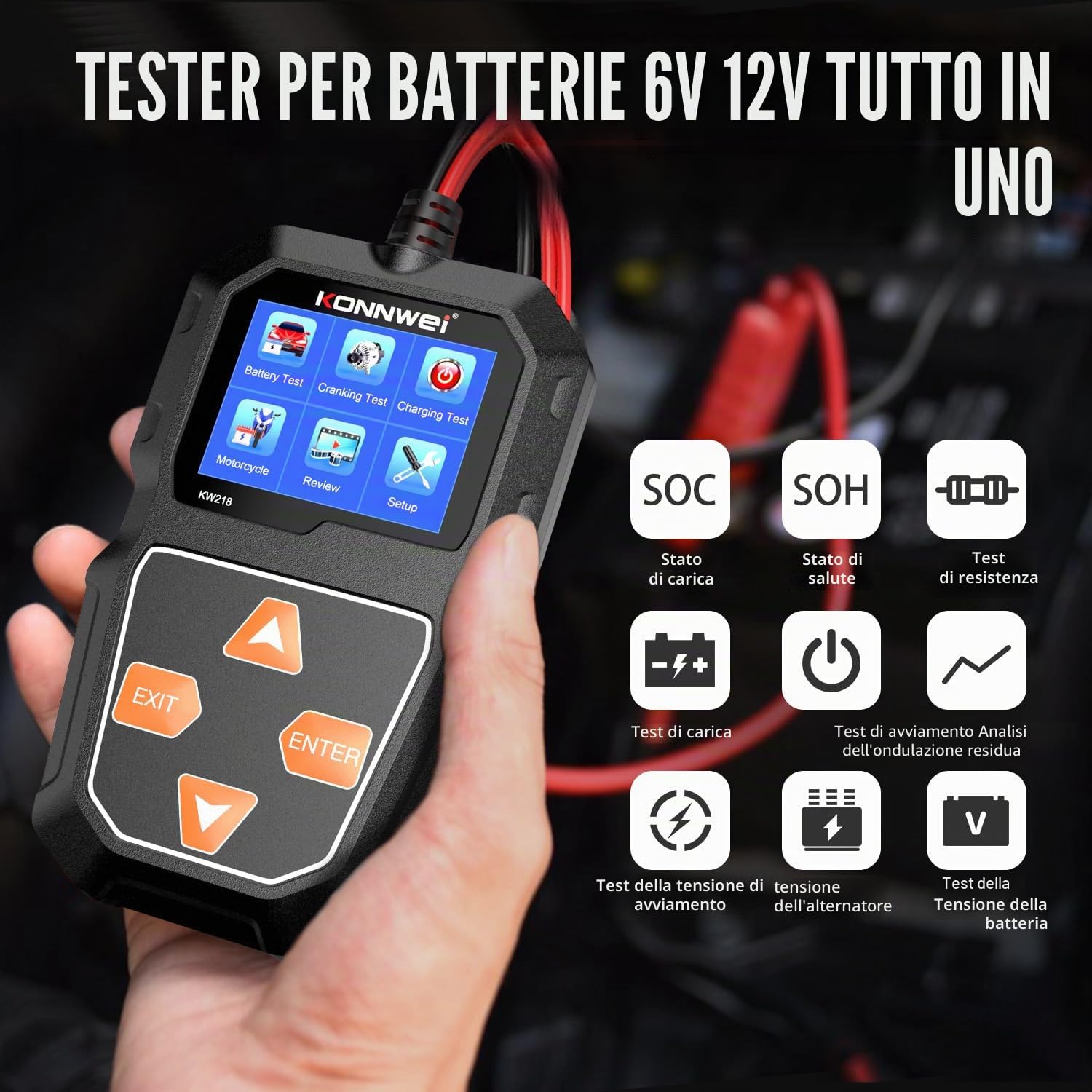 KW218 Tester: di batterie ricaricabili 134x69x18mm Display: LCD 2,4" KONNWEI