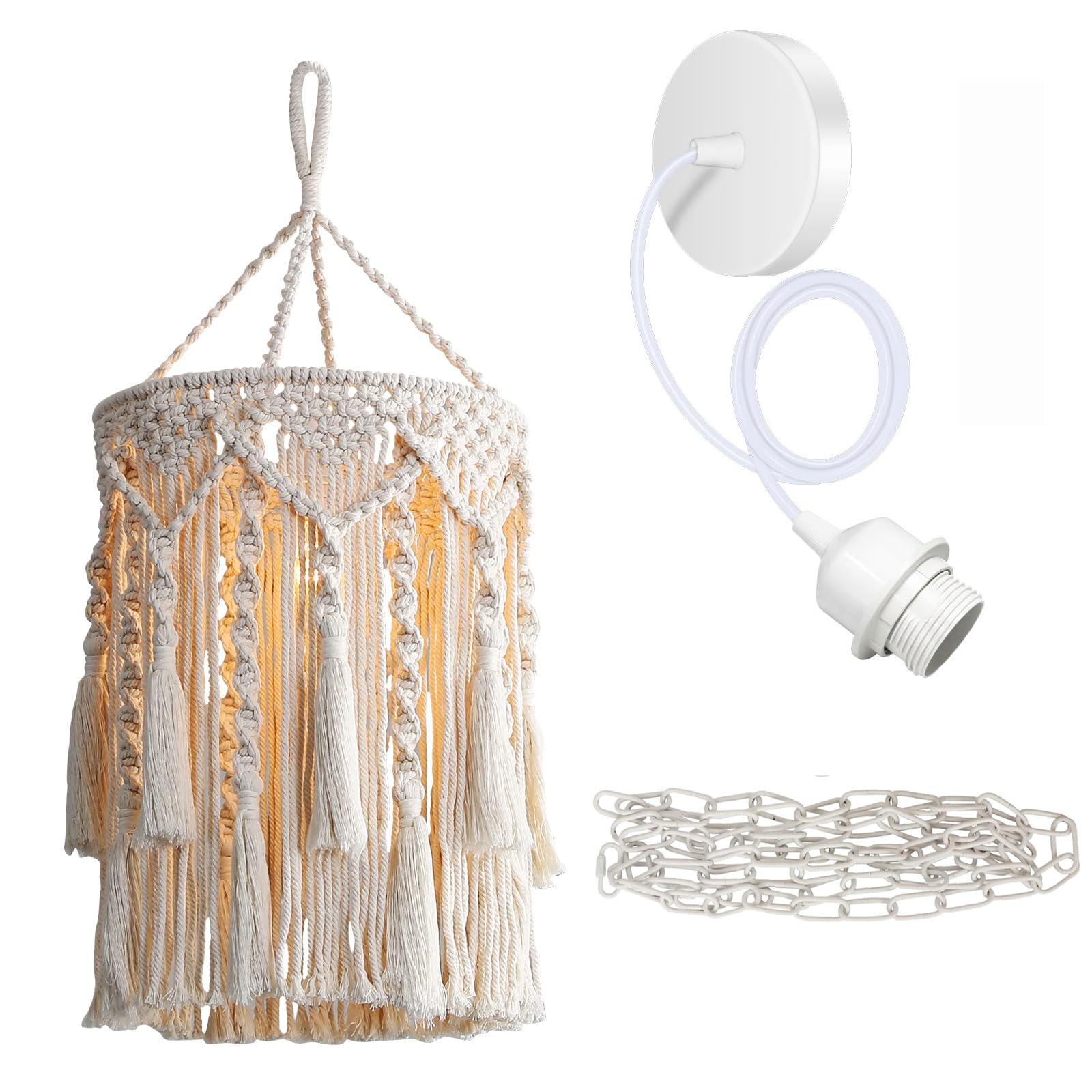 Lampadario Soggiorno Boho in Tessuto, Lampada a Sospensione E27 Lampadario Boho Intrecciato Fatto a Mano per Soggiorno, Camera da Letto, Lavabo Cucina 75 * 30cm