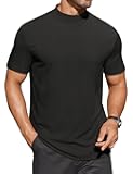 Mens Mock Turtleneck Shirts Short Sleeve Casual Basic T-Shirts Ribbed Solid Pullover Tops