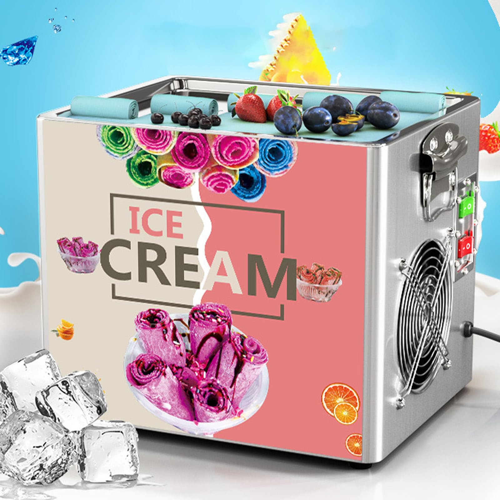 Giuggiolared Rolled Ice Cream Maker, 330W Instant Ice Cream Machine with 2 Scrapers