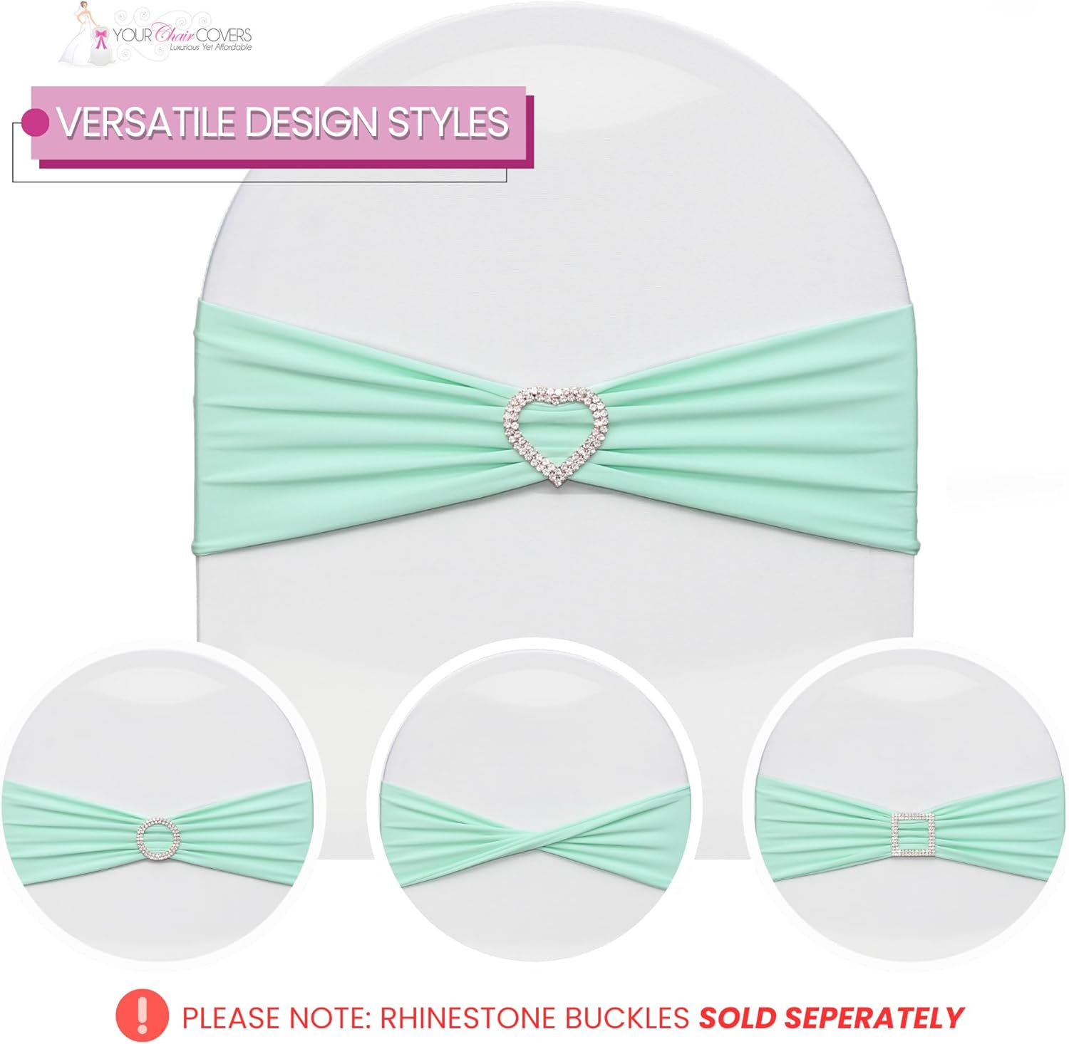 YOUR CHAIR COVERS - (Pack of 10) Mint Stretch Spandex Chair Bands - Universal Elastic Sashes for Banquet, Party, Hotel Event Decorations