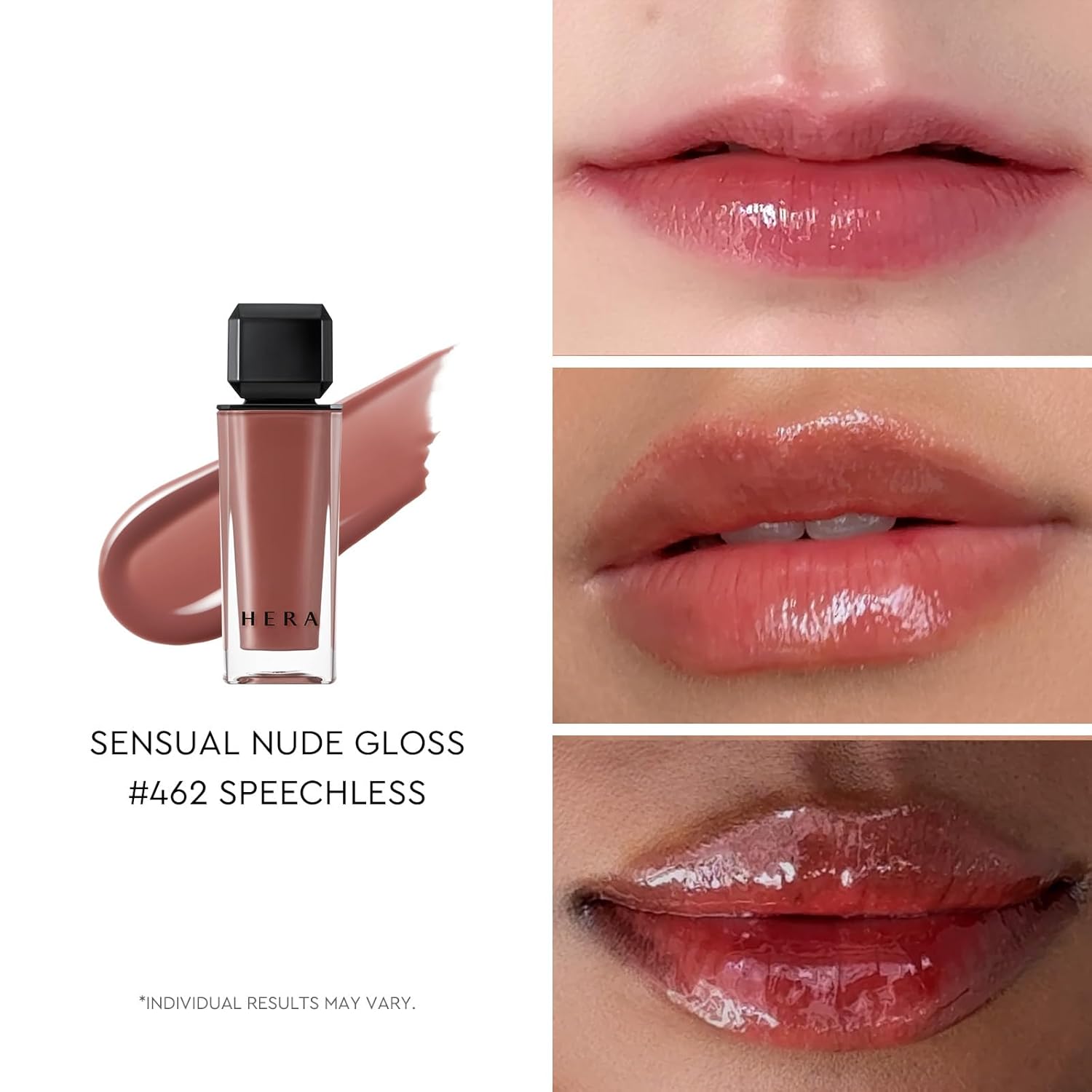 HERA Sensual Nude Lip Gloss #462 SPEECHLESS | Volumizing Sheer & Glossy Finish, Non-sticky, Moisturizing and Hydrating, Korean Makeup, 0.17 oz. (5g)