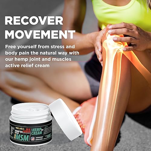 Miniatura 3 de WELLUTION Crema de cáñamo con MSM, extracto de aceite de cáñamo totalmente natural, loción de masaje extra fuerte con árnica, vitaminas E y A, 4