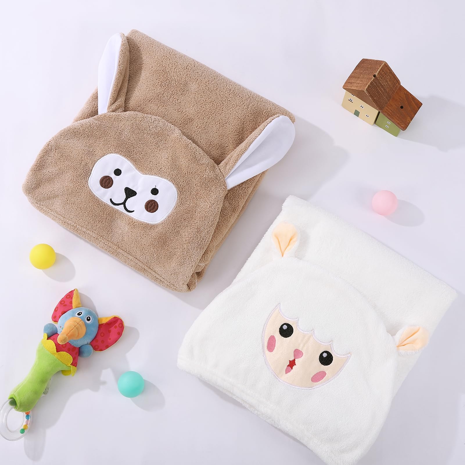 GSrenyu 2 Pcs Hooded Baby Towel Set, Ultra Soft Baby Towels Newborn with Hood, Toddler Bath Towel - Image 3