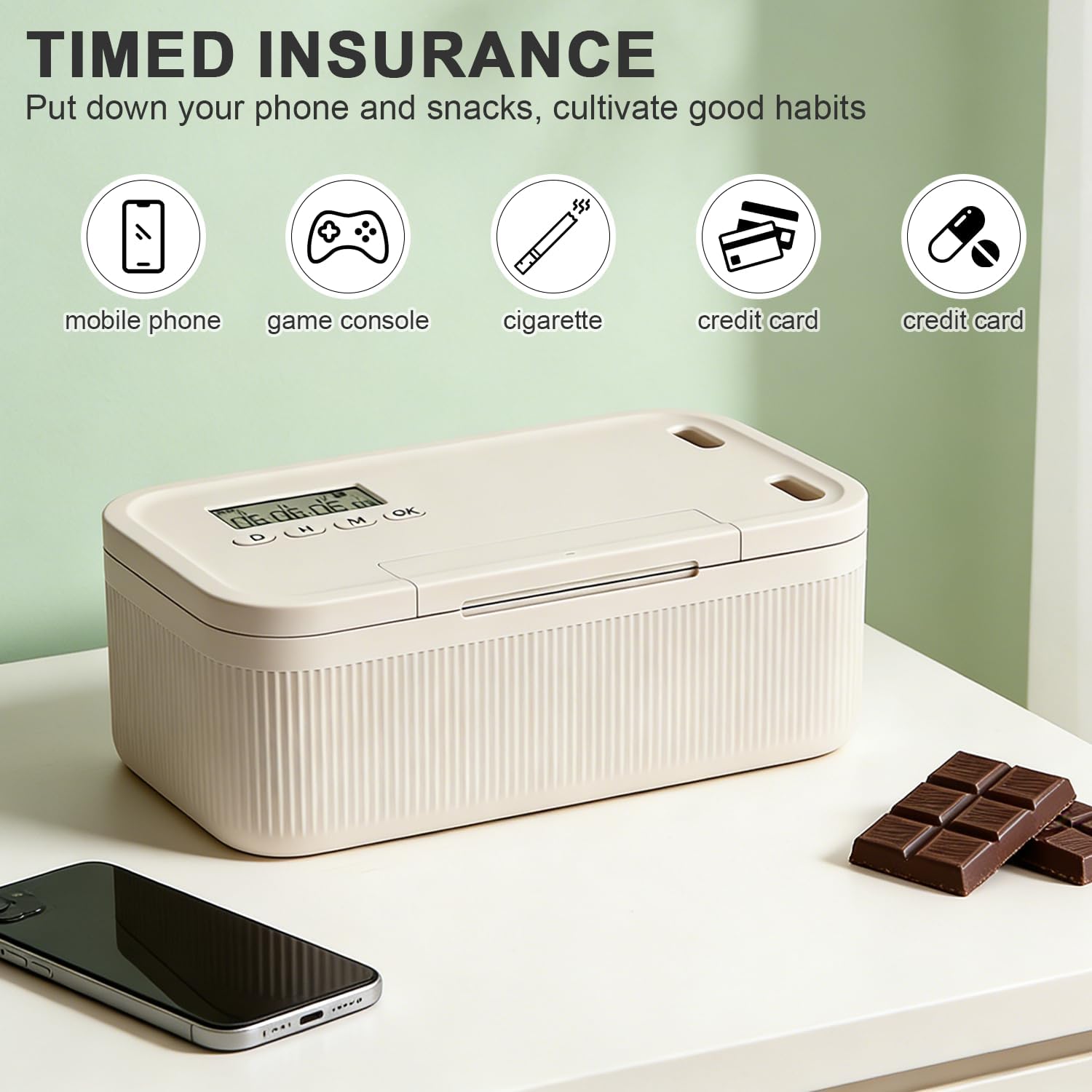 Handy Safe mit Zeitschloss 24x13x9,6 cm, Zeitschloss Box mit 2 Arbeitsmodus, Safe Timed Lock Box, Tragbar Handy Gefängnis mit Timer, Abschließbare Box für Medikamente Snacks Alkohol (Weiß)