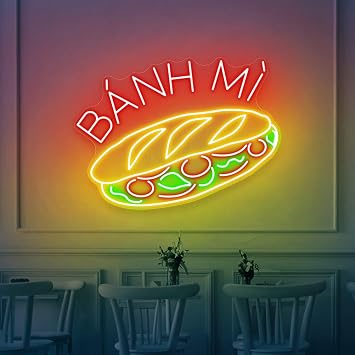 Banh Mi Neon Sign Bread LARGE Sign Remote Included Banh Mi LED Light Asian Restaurant Wall Decor Vietnamese Food Signs Banh Mi Wall Art Vietnamese Bread Sign Mix color 1-25x19"