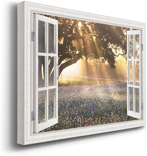 Miniatura 2 de Renditions Gallery Komorebi - Arte de pared con ventana, luz del sol que brilla a través de las hojas de los árboles, hermosa naturaleza, decoración