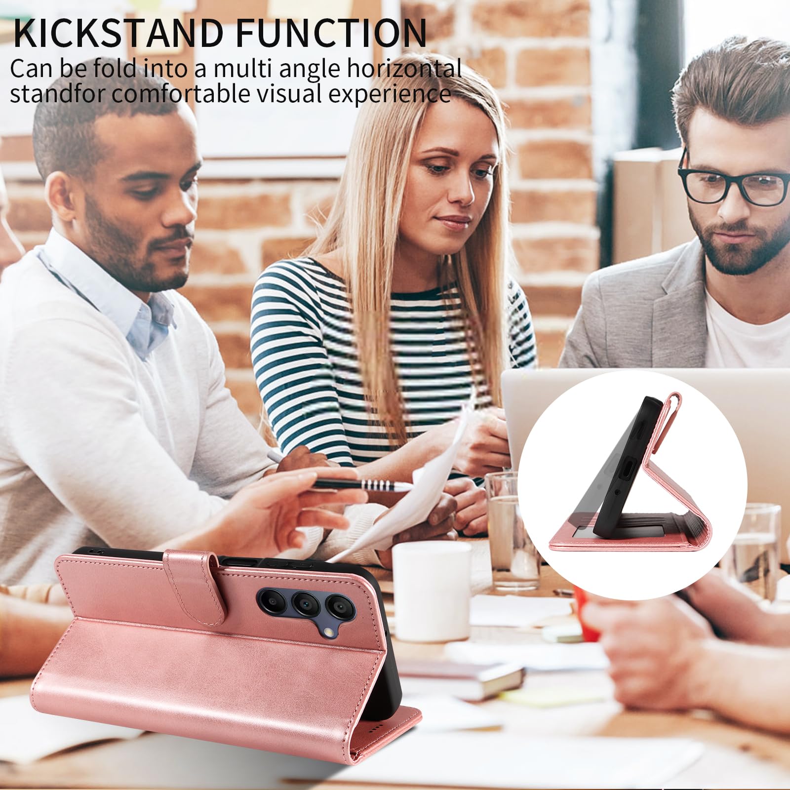 WAURZ Cover per Samsung Galaxy A56 5G Custodia Cover Pelle Libro con 2 Pellicola Vetro Temperato Protezione Schermo Portafoglio Porta Carte Antiurto Cuoio Flip Case Custodia Cover,Oro Rosa