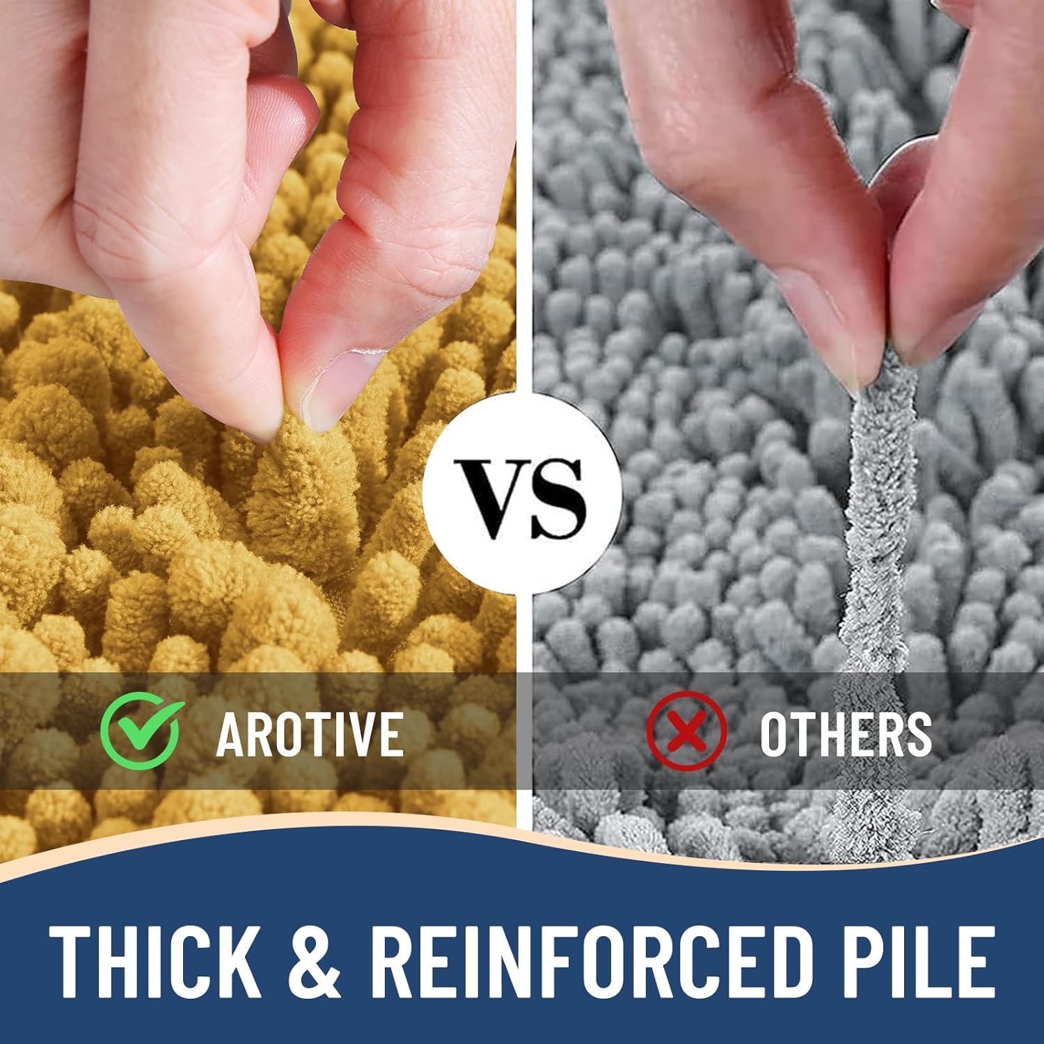 Arotive Luxury Bathroom Rugs 30x20, Extra Soft Thick Absorbent Shaggy Chenille Bath Rugs, Non-Slip Machine Wash Dry, Bath Mats for Bathroom Floor, Tub and Shower, Home Decor Accessories, Golden Yellow