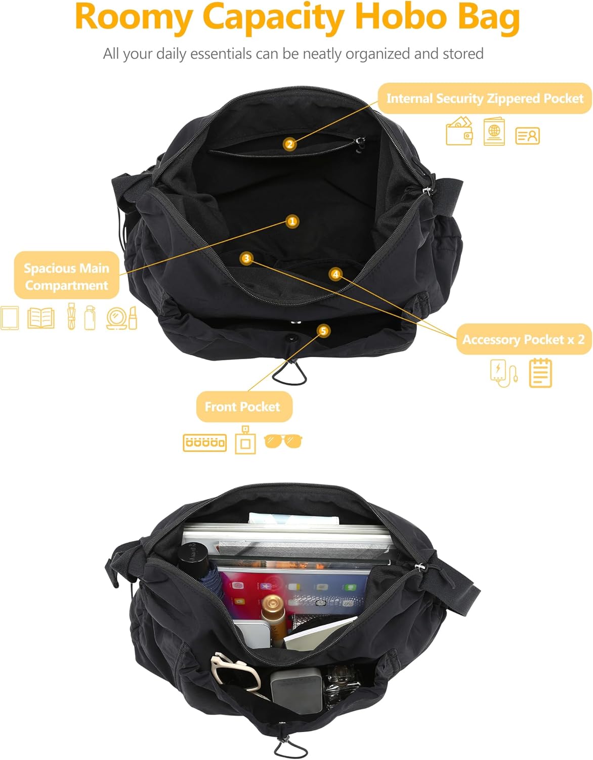 HYZUO Crescent Hobo Bag Large Puffy Trendy Purse Crossbody Bags with Adjustable Strap Women Handbag for Travel Work Daily Use