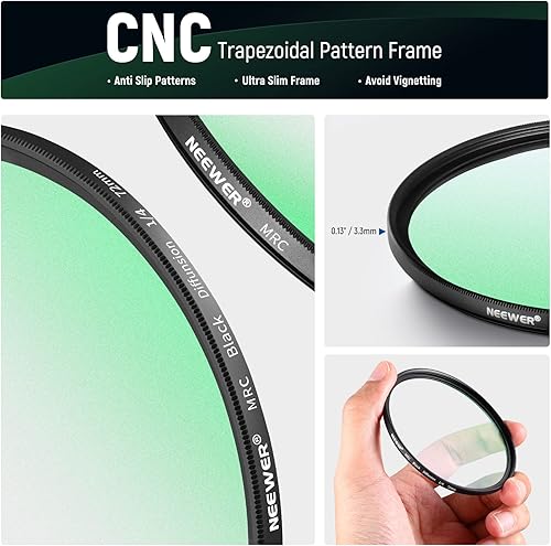Vista 174 de NEEWER Difusión negra de 3.031 in, 1 filtro de niebla de ensueño, filtro de efecto cinematográfico, ultra delgado, repelente al agua, resistente a