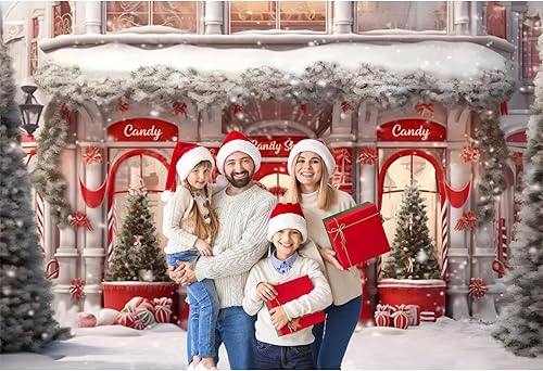 Miniatura 3 de Baocicco Fondo de fotos rojo de 7 x 5 pies para tienda de dulces de Navidad, pancartas de casa de jengibre, fondo de Papá Noel, decoración de
