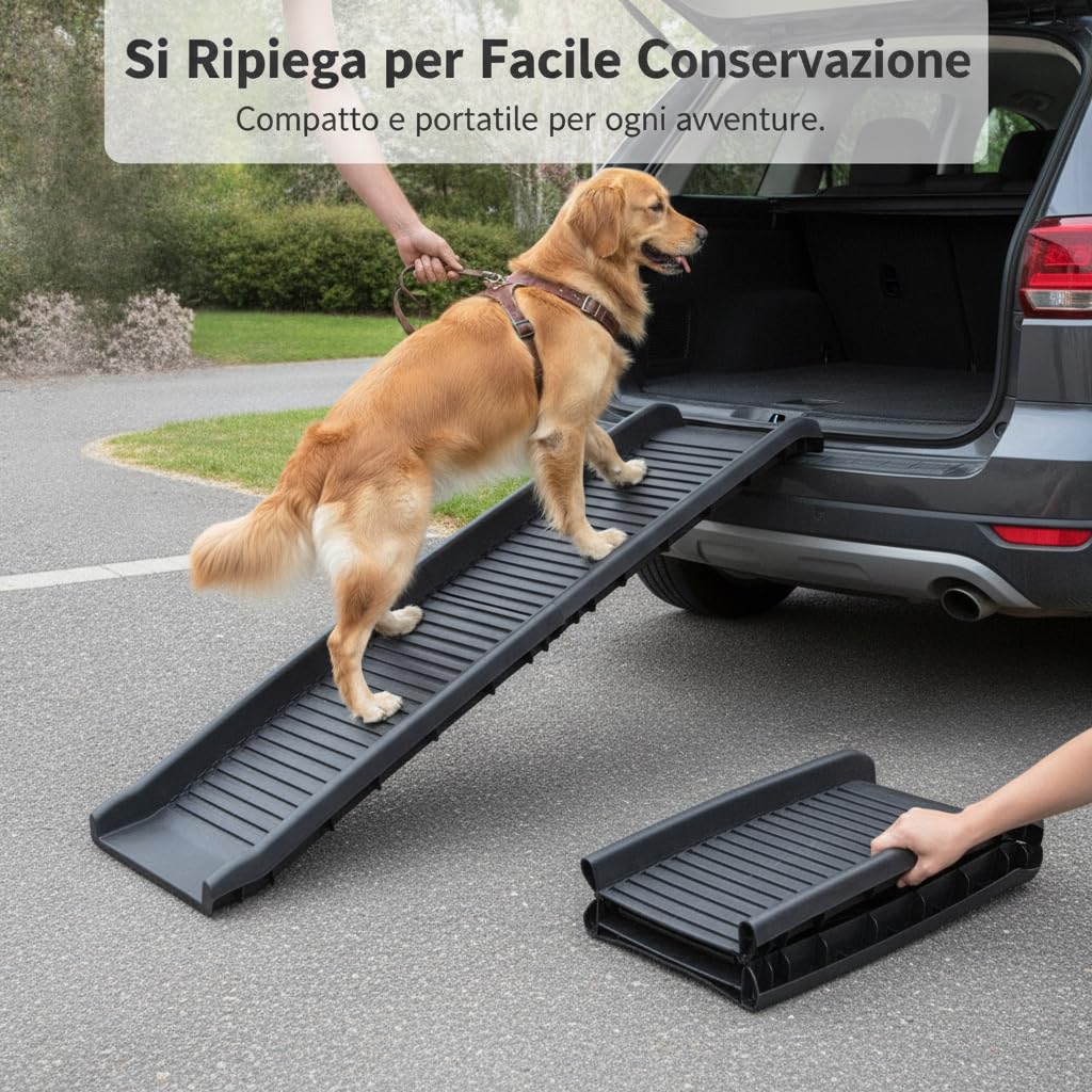 Rampa Pieghevole per Animali Domestici, Materiale in plastica, Rampa Accesso Pieghevole, Gite fuori porta, Per Viaggiatori Cani, Pieghevole nero (modello a due pieghe 428)