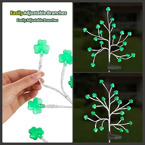 Miniatura 4 de Sachie Paquete de 4 luces solares de trébol para exteriores, 8 modos de luces decorativas de trébol del día de San Patricio, impermeables, luces de