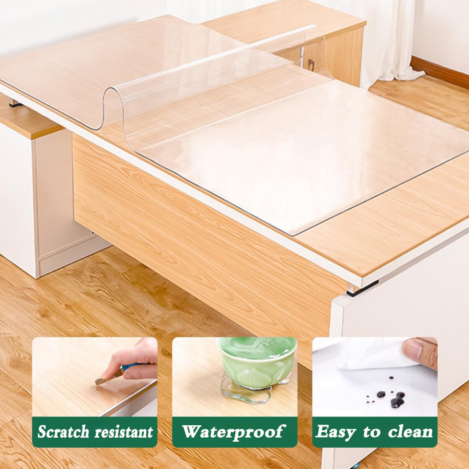 Tappetino Trasparente per Ufficio,Spessore 2 mm,Sottomano da Scrivania Trasparente in PVC,AntiGraffio Protezione per Tavolo da Scrivania,per Scrivania,Tavolino,Salas da Pranzo