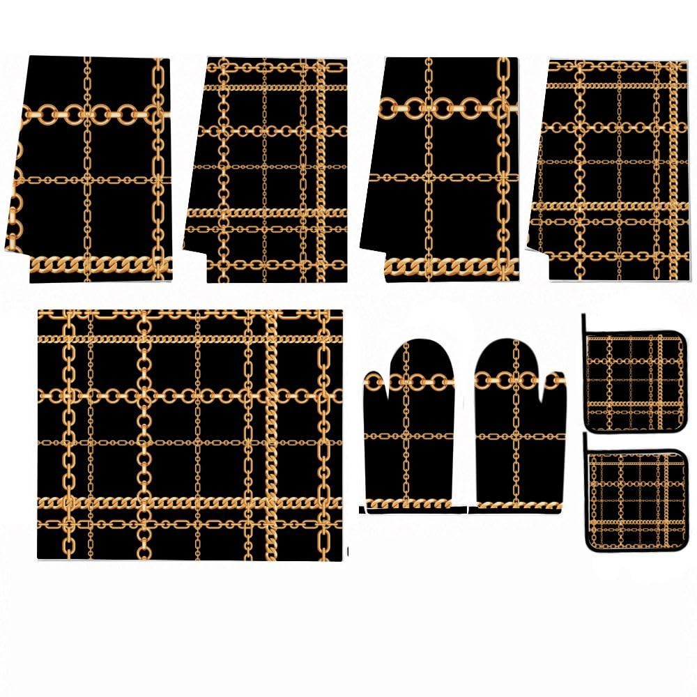 9PCS Catena D'oro Stampa Cucina Decor e Accessori Set