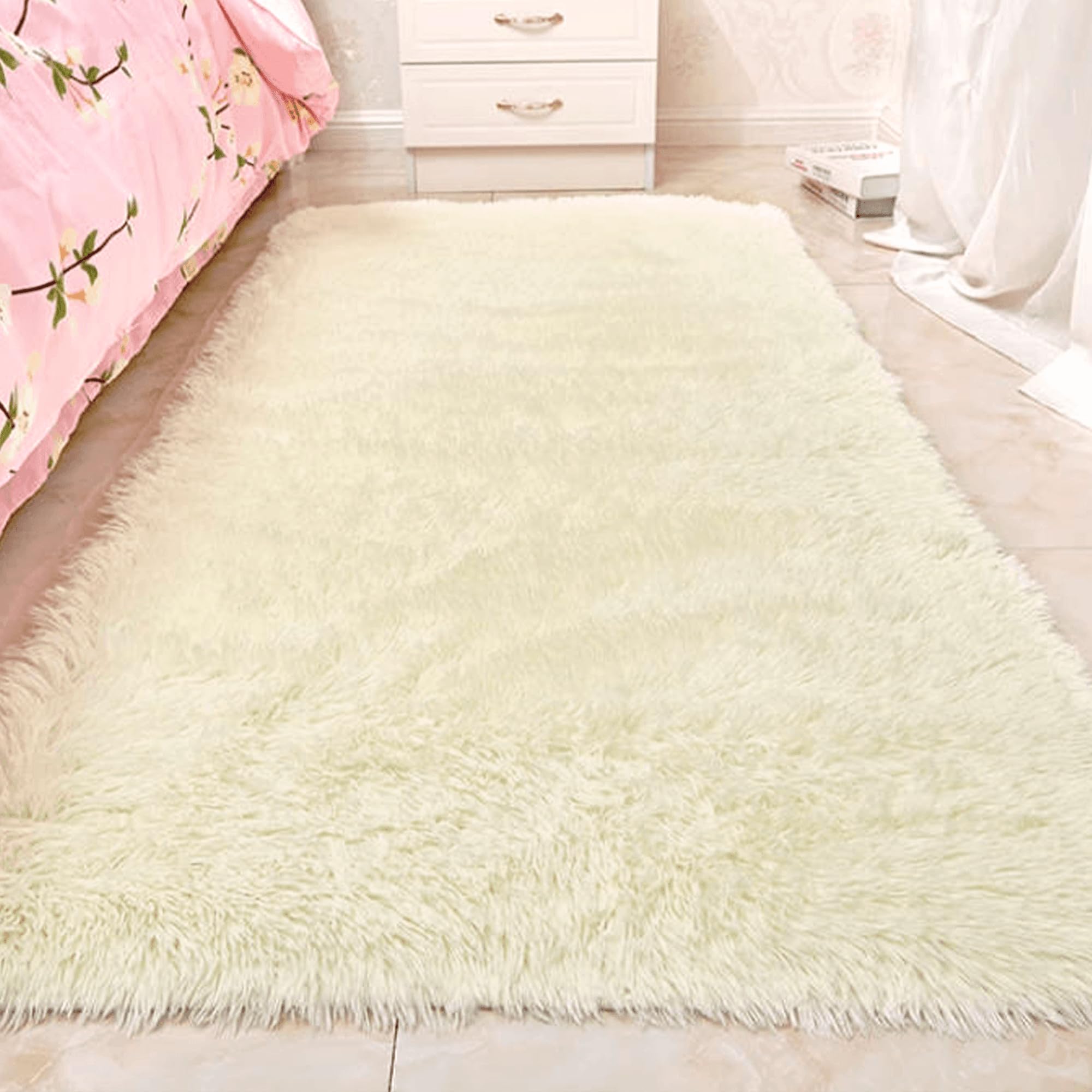 Tapis doux et moelleux pour salon 250x340 cm - Revêtement extra doux couleur crème