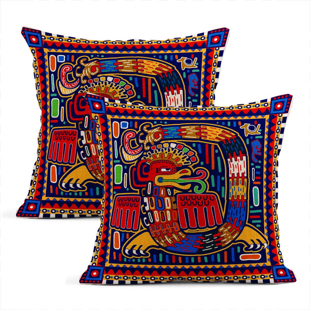 Subently Set of 2 Throw Pillow Covers Ornamental American Maya Mayan Peru South Toltec Home Durable Soft Decor Linen Pillowcases Square Cushion Couch Sofa 16x16 Inches