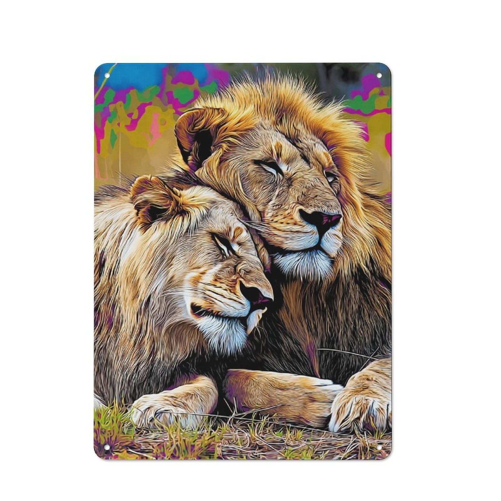 Two Lions in Harmony Classic Metal Wall Decor 40x30cm, Decorative Tin Plaque for Cafe, Pub, Workshop Or Home Bar