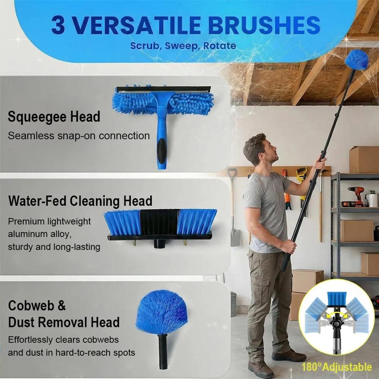 Kit de limpieza hidráulico retráctil para paneles solares que incluye una escobilla de goma de 32 cm, dispensador de jabón, cepillo para polvo y más adecuado para limpiar paneles solares y ventanas
