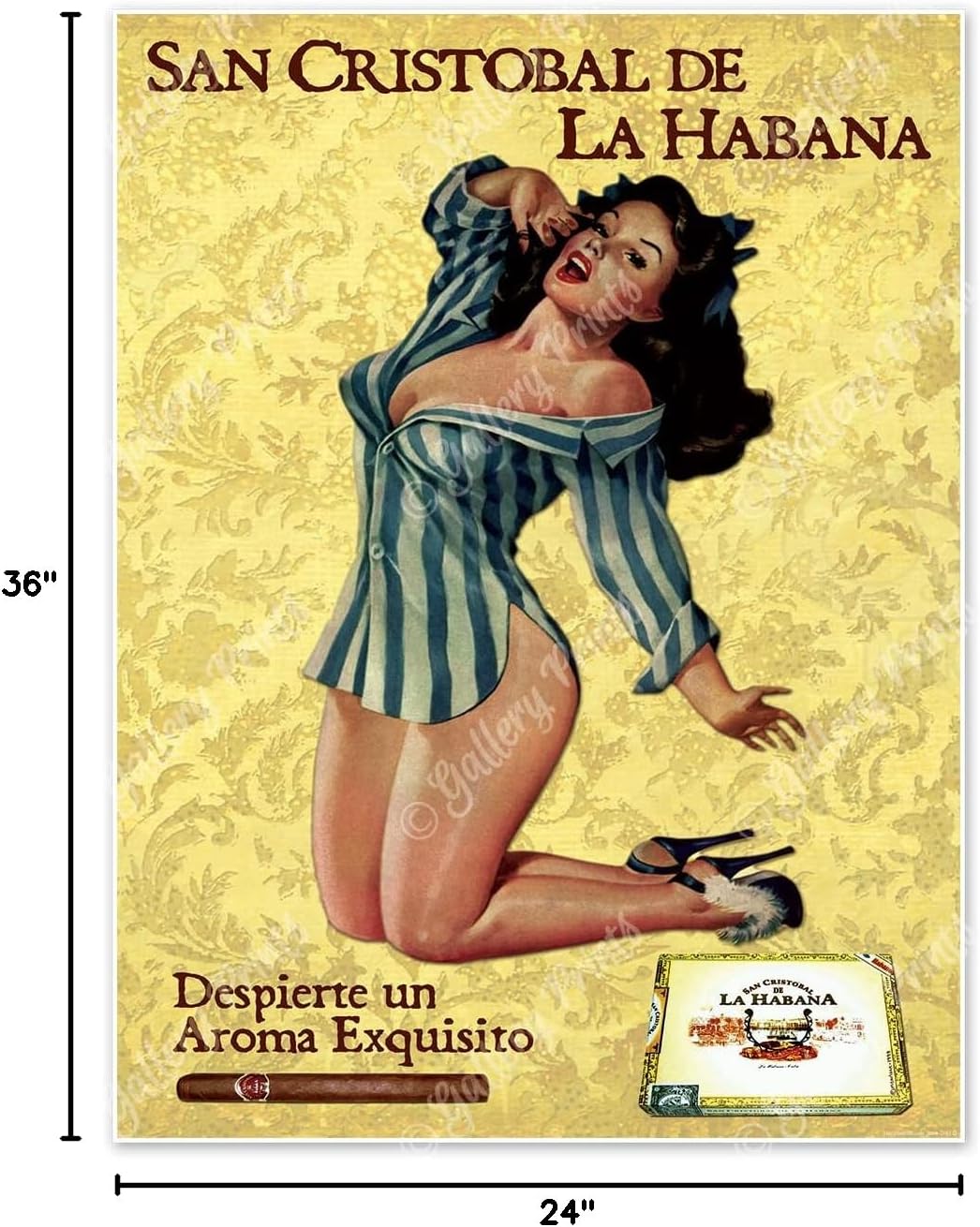 Set of Four (4) Cuban Cigar Vintage Style Travel Pinup Prints: (1) Hermoso y en Negrilla (2) San Cristobal de la Habana (3) Flor de Tabacos (4) Flor de Rafael Gonzalez - each measure 24 x 36 inches (610 x 915 mm)
