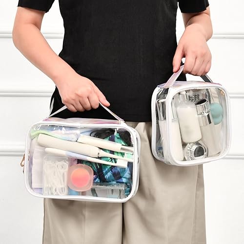 Miniatura 6 de Watercolor Pink Purple Marble Clear Toiletry Bag for Traveling,2 Pack Makeup Cosmetic Bag with Zipper,Travel Bag for Toiletries,Travel Essentials