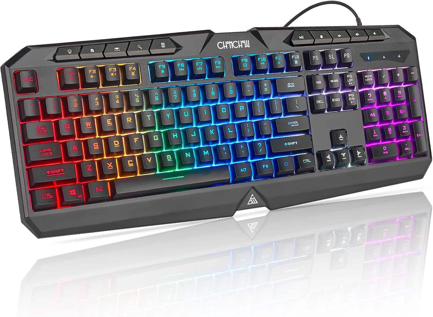 CHONCHOW Gaming Keyboard Wired with Colorful LED, Silent PC Keyboard Backlit, Number Pad, Full Size, Dedicated Media Keys, 19 Anti-ghosting Keys for Computer PS5 Xbox Gamer, Mechanical Feel Switch