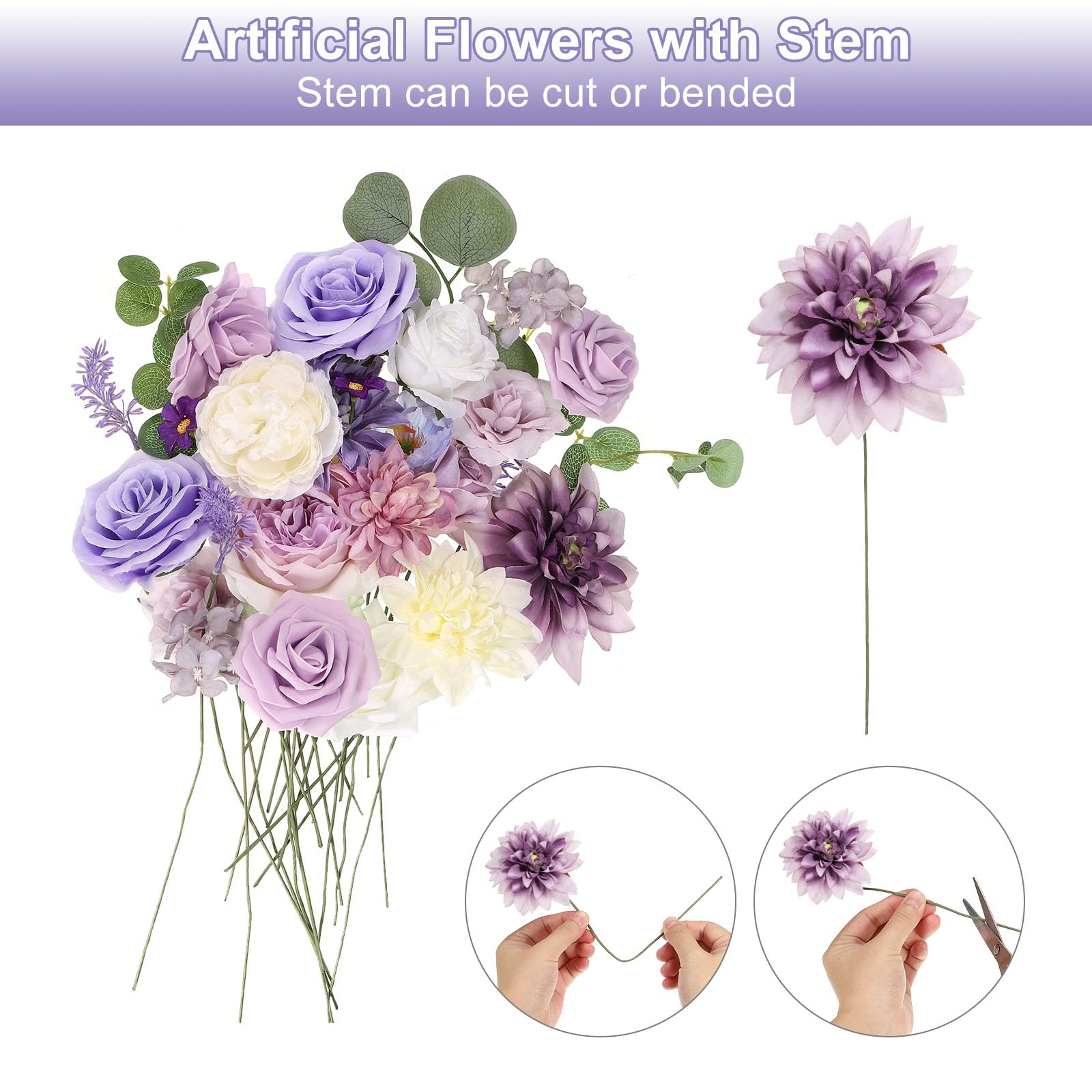 PATIKIL Purple Artificial Flowers Combo Box for Decoration Silk Mix Fake Flowers with Stems Faux Flowers for DIY Bouquets Wreaths Wedding Centerpieces Arrangements - Image 4