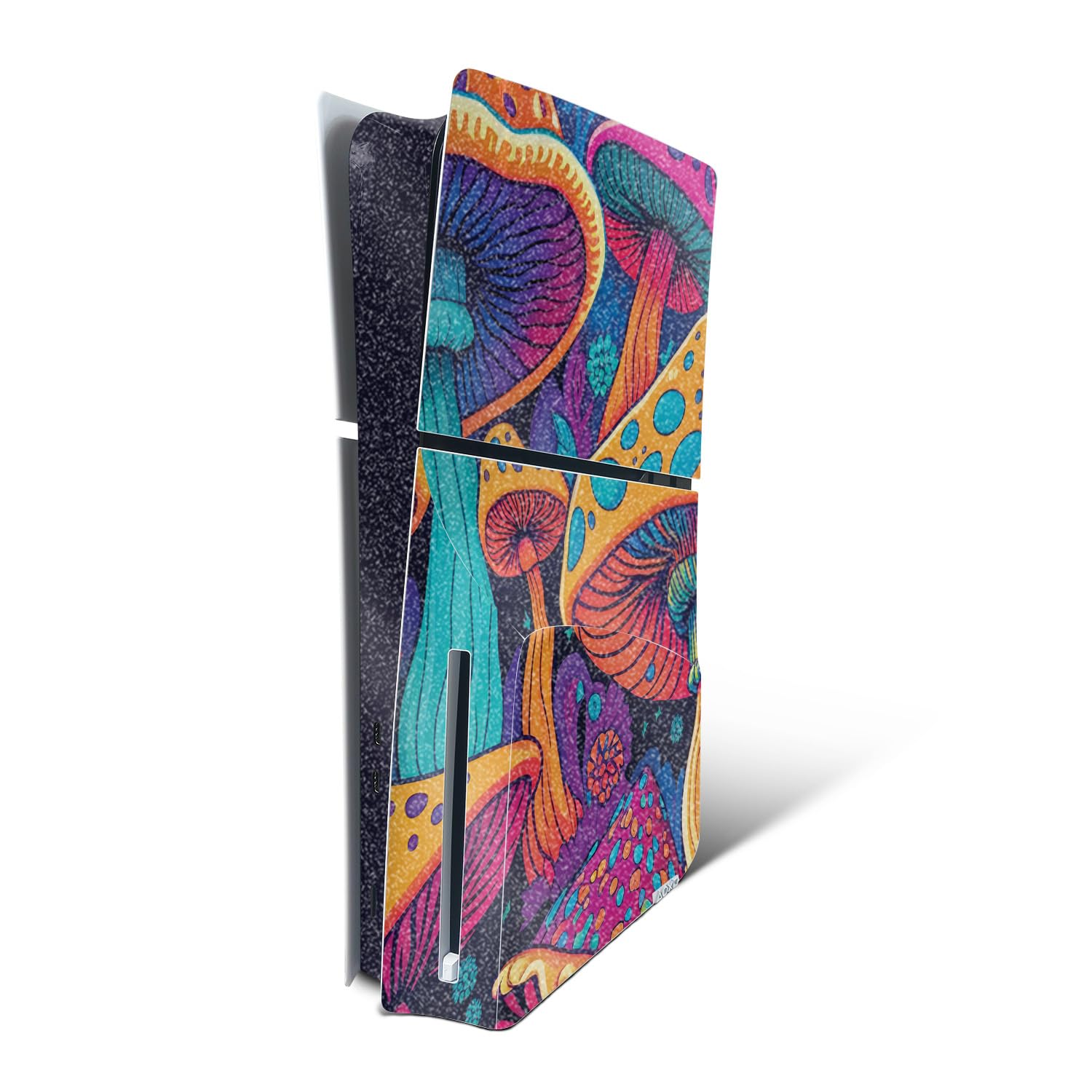 Glossy Glitter Gaming Skin Compatible with PlayStation 5 Slim Disk Edition Console Only - Mushrooms - Premium 3M Vinyl Protective Wrap Decal Cover - Easy to Apply | Crafted in The USA by MightySkins