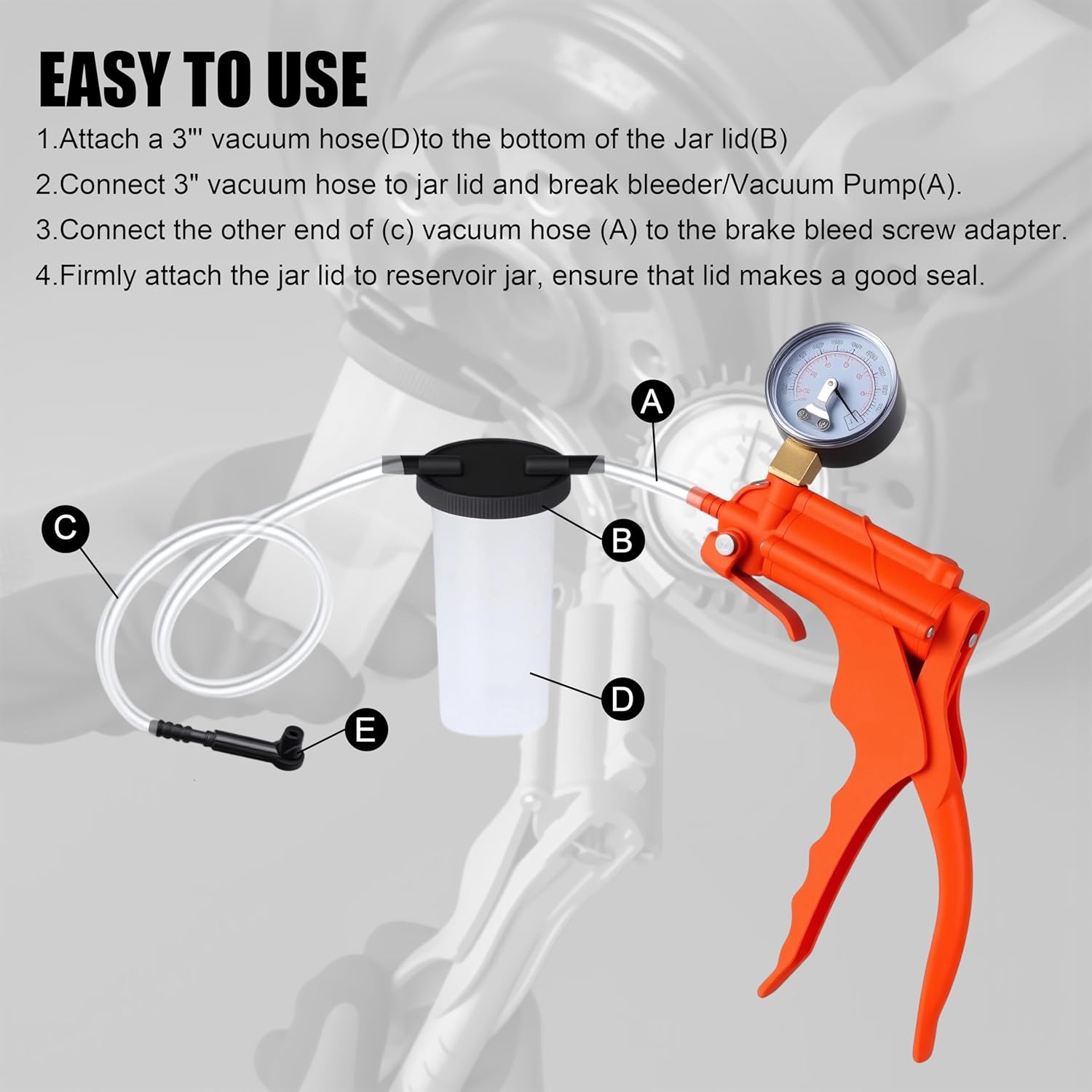 SGT 2 in 1 Brake Bleeder Kit,Brake Bleeding Kit with Hand Vacuum Pump and Adapters,for Brake Fluid Power Steering Fluid More,Vacuum Brake Bleeder Pump with Case & Gloves