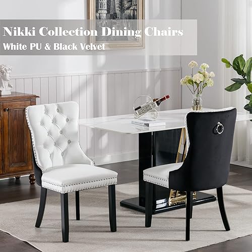 Miniatura 4 de Juego de 2 sillas de comedor tapizadas con anillo trasero y patas de madera maciza, modernas sillas de cocina copetudas perfectas para comedor,