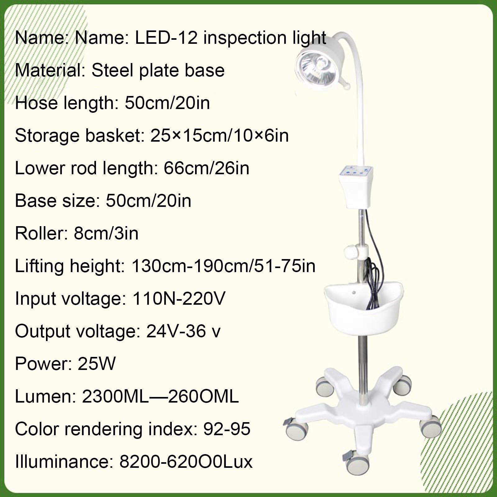 Lampa do Badań Lekarskich z Koszem do Przechowywania Lampa Chirurgiczna do Badania Jamy Ustnej Trzykolorowa Regulowana Lampa Bezcieniowa