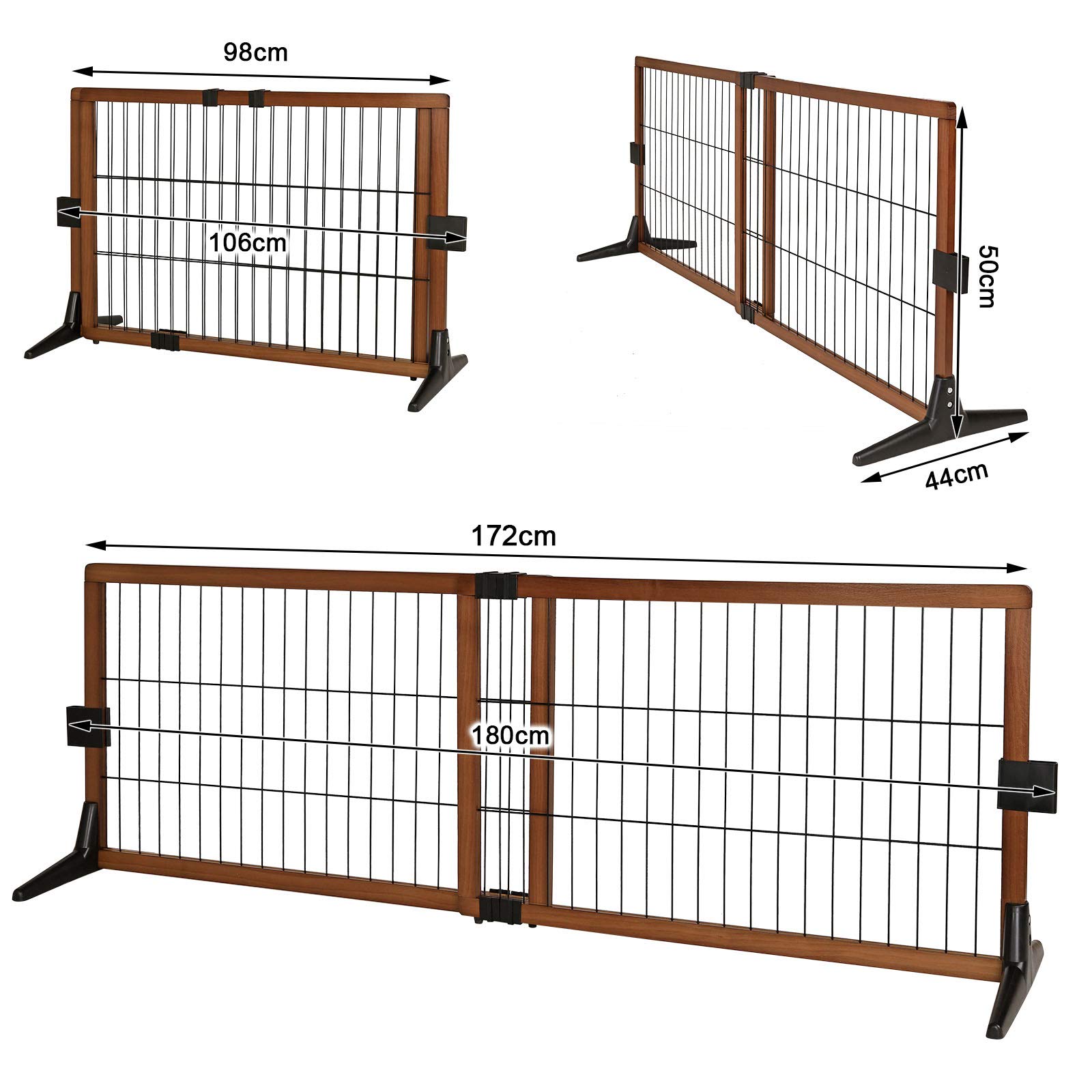 lionto Hundeschutzgitter, Längenverstellbares Absperrgitter, Höhe 50 cm | Stabiles Welpenschutzgitter aus attraktivem Pinienholz zum Absperren von Türen, Treppen, Wohnbereichen, einfache Montage
