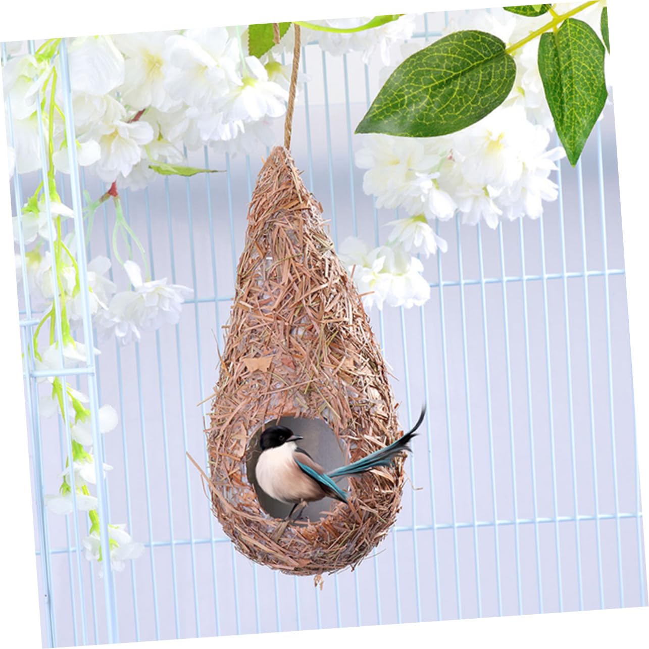 Set 5 Pezzi Nidi per Uccelli da Appendere in Paglia Intrecciata, Casetta Rustica Decorativa e Calda per Uccellini Piccoli per Giardino e Casa