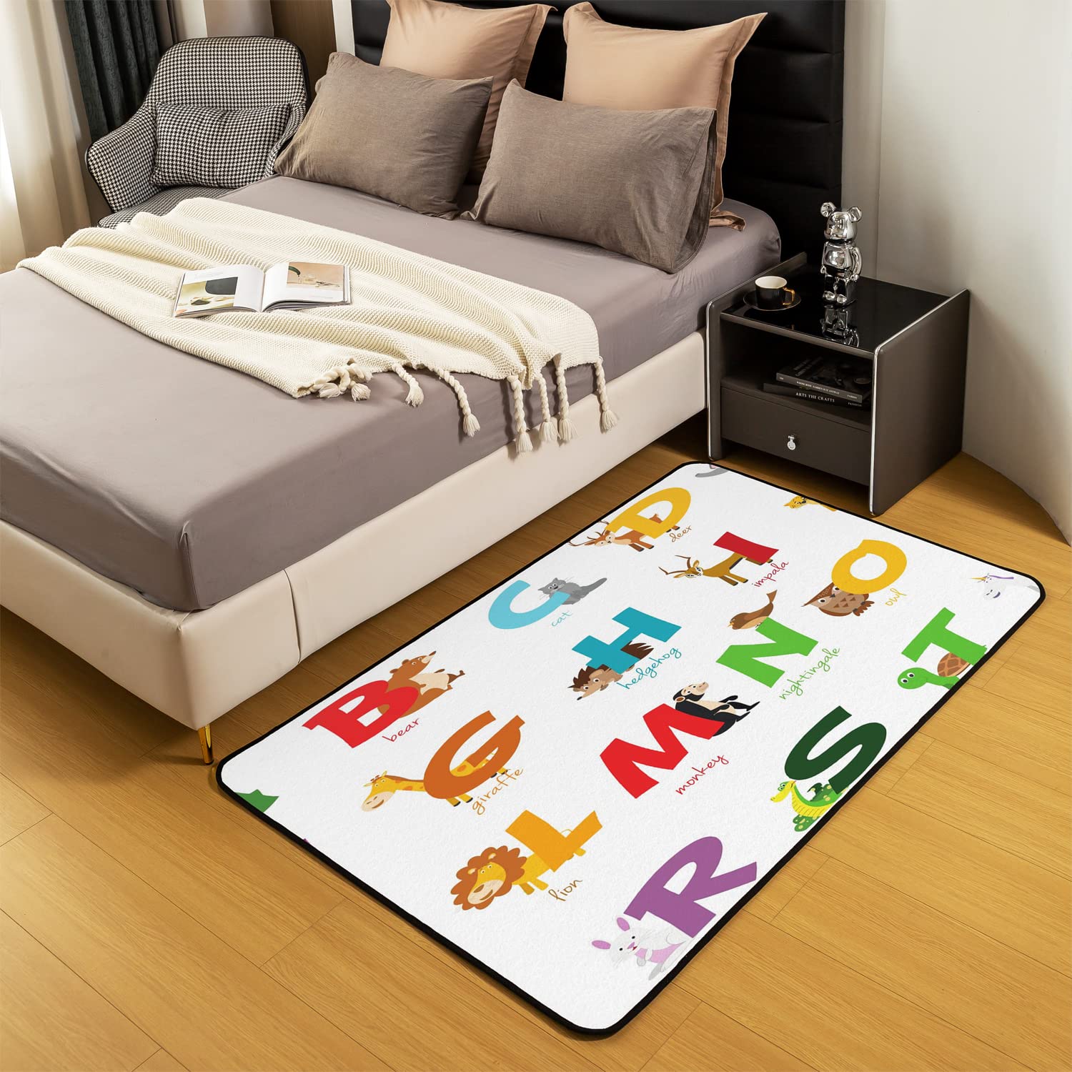 Giraffen-Koala-Zoo-Tierteppich, ABC, Lernteppich für Kinder, super gemütlich, Alphabet-Teppich für Wohnzimmer, Schlafzimmer, Kleinkind, Bodenmatte, Heimdekoration, 150 x 200 cm