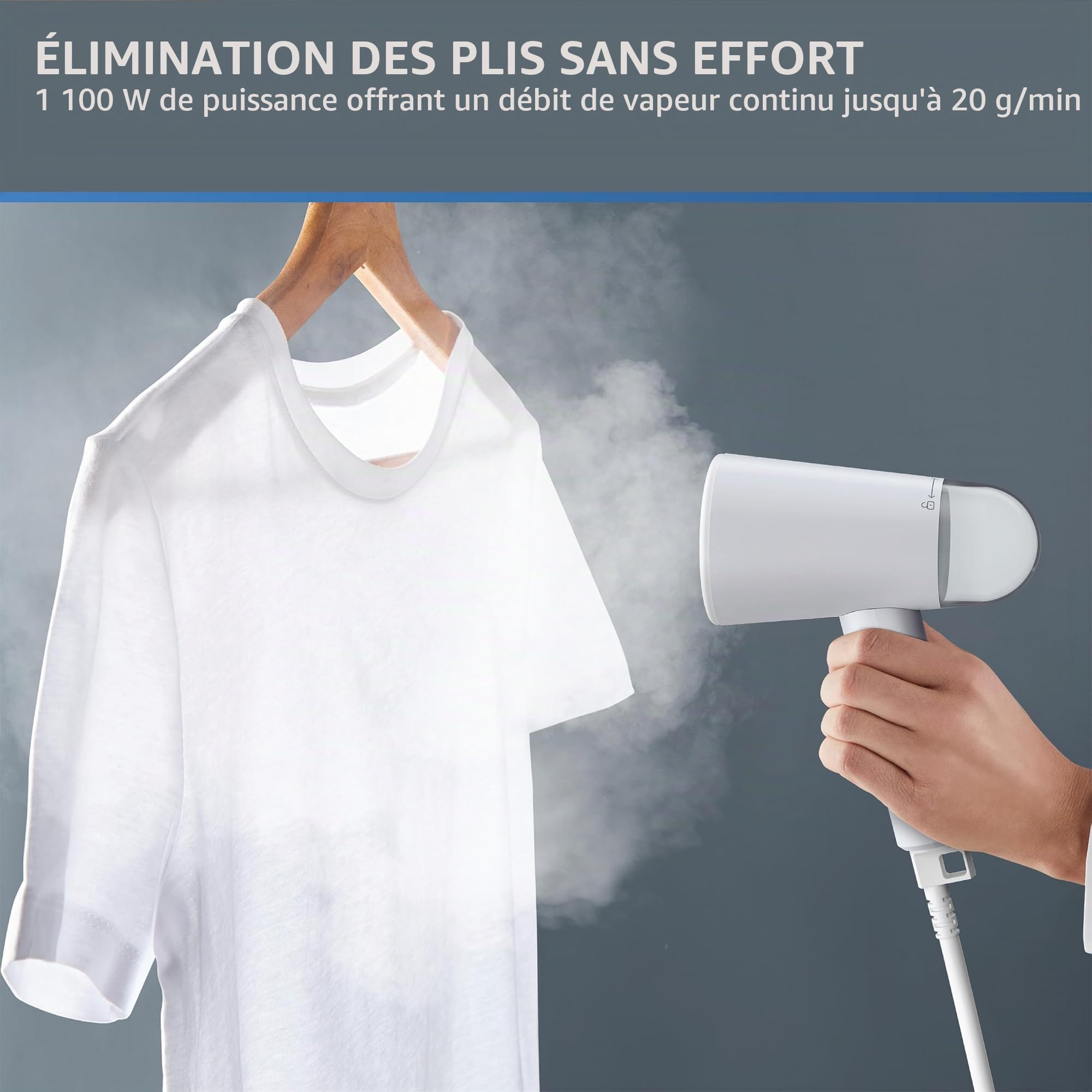 Rowenta, Défroisseur à vapeur à main de voyage, capacité de réservoir de 500 ml, pliable, facile à vapeur, 1100 W, fer à repasser, défroisseur à vapeur gris, essentiels pour les vacances,