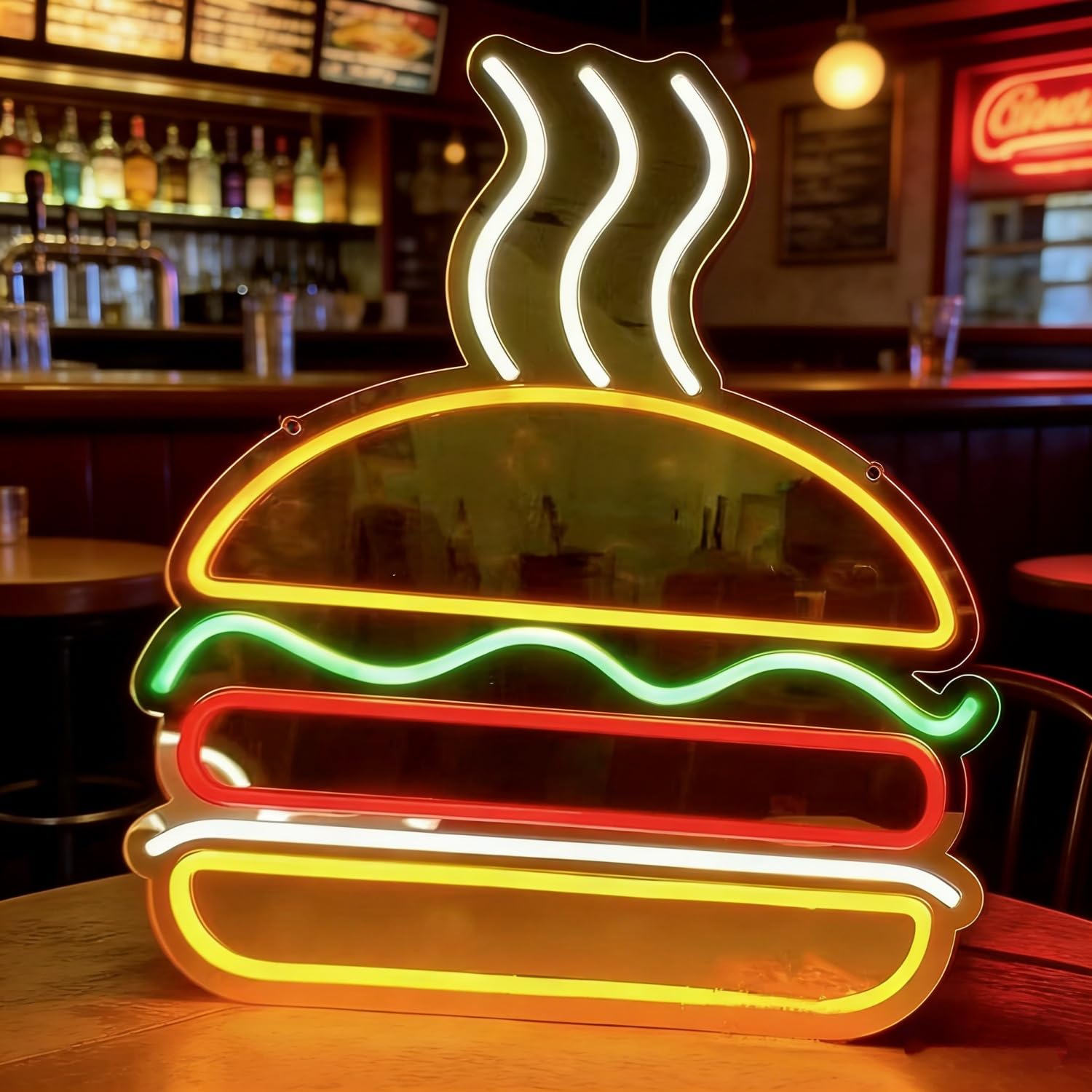 Burgers Open Neon Sign Dimmable Hamburger LED Lights for Wall Bar Party Fast Food Shop Kitchen Restaurant Cafe Room Decor Gift USB Powered