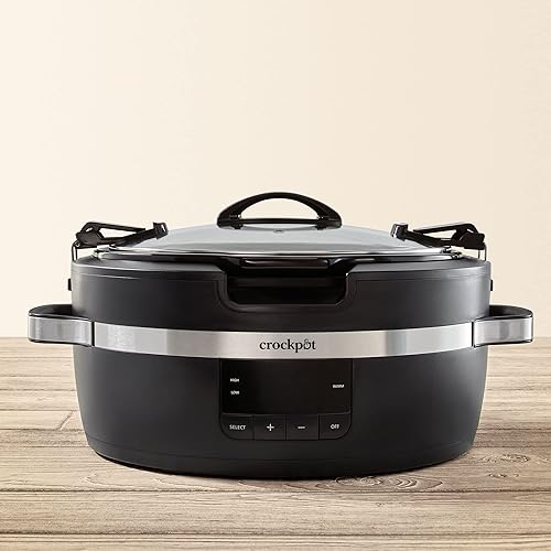 Miniatura 6 de Crock-Pot Thermoshield - Olla de cocción lenta con asas de fácil transporte, olla de cocción lenta manual de 6 cuartos de galón, color negro