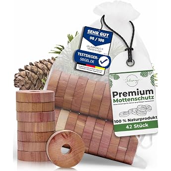 Moth Protection Made of Cedar Wood Test Winner 42 Moth Rings Premium Organic Cedar Wood Rings for Hangers Ideal as Moth Trap Clothes Moth Protection for Wardrobe Clothes Moth Trap Moth Trap Moths