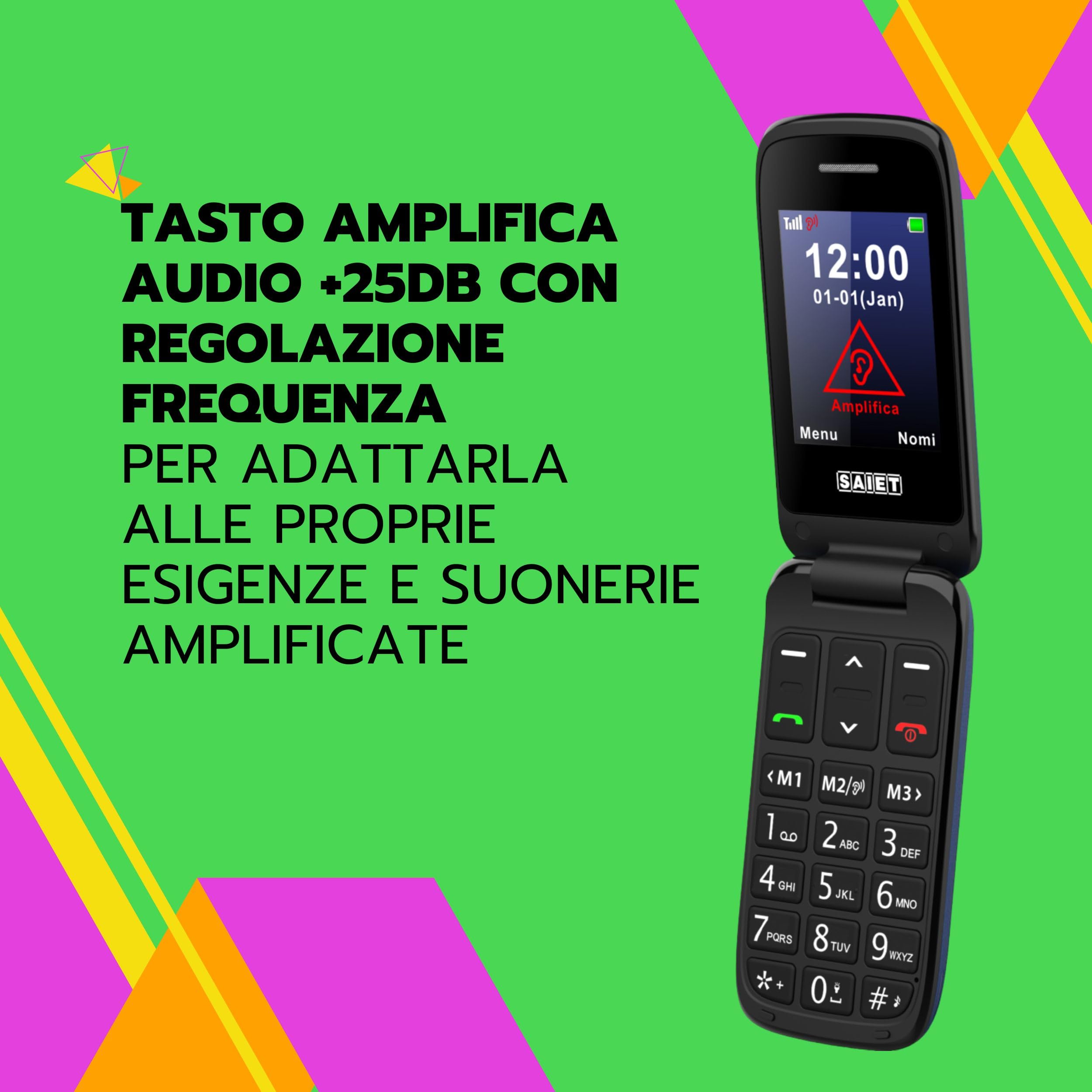 SAIET - Cellulare per Senior Facile e Intuitivo da Usare SCUDOtre - Telefono per Anziani con Tasti e Caratteri Grandi - Audio Amplificato e SOS - Rosso