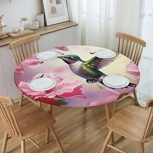 Vista 52 de Famame Beautiful Bloom - Mantel redondo ajustable con borde elástico, impermeable, con borde elástico, para interiores y exteriores, se adapta a