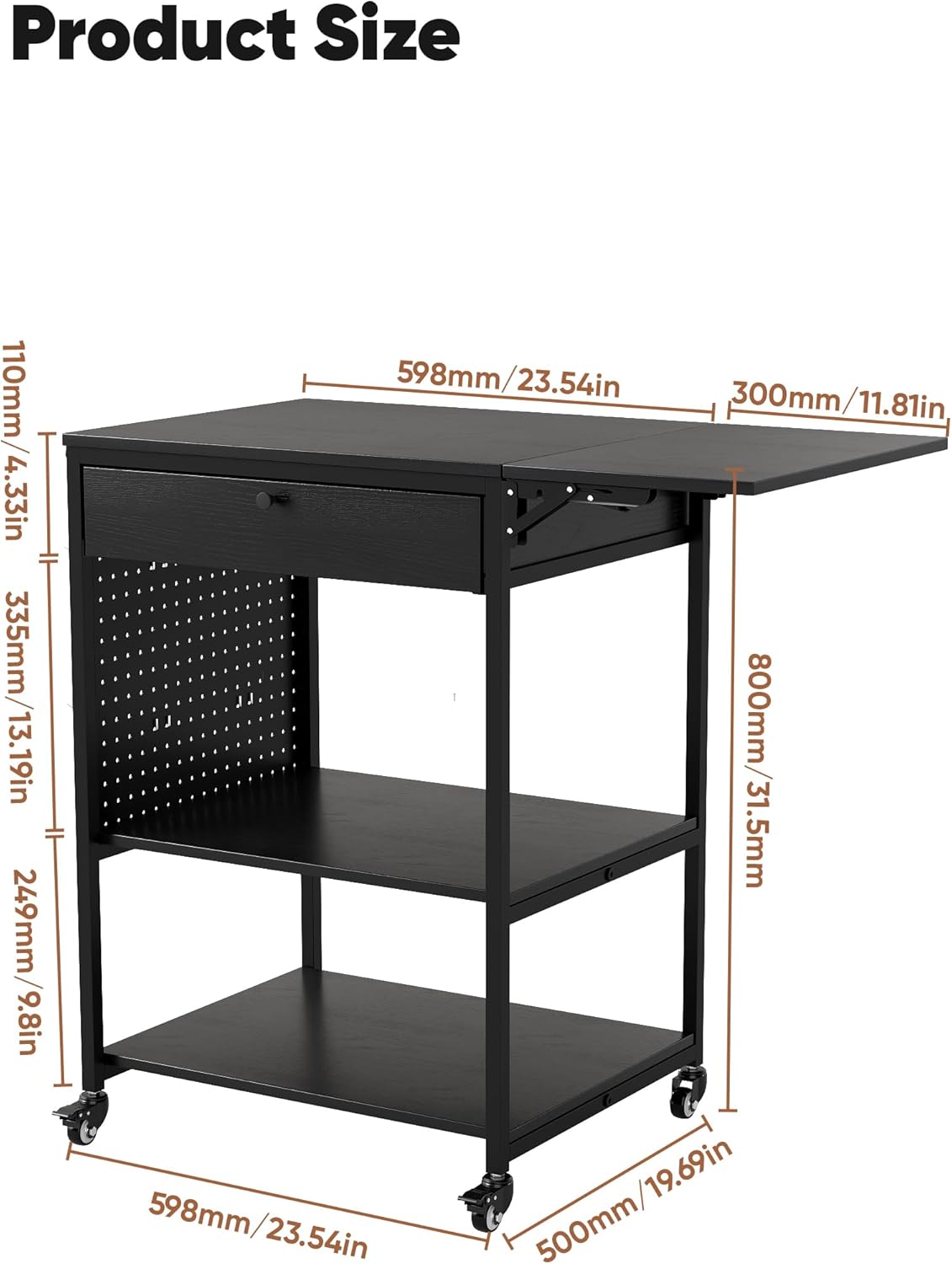 3D Printer Table, Rolling 3D Printer Stand Workstation Desk Cart Holder, 3D Printer Filament Storage for Home Office Workshop