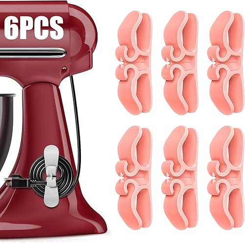 Miniatura 9 de Organizador de cables para electrodomésticos, paquete de 6 envolturas de cable de silicona gris, soporte de cable adhesivo para mezcladoras,